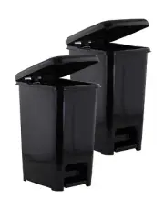Superio Slim Trash Can with Foot Pedal – Black 2 Pack