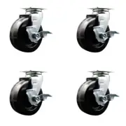5 Inch Phenolic Swivel Caster Set with Ball Bearings and Brakes SCC