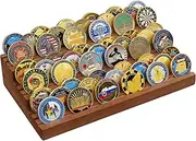 TJWZXX Challenge Coin Holder, 9 Rows Solid Wood Military Coin Display Stand Holds 60 Coins, Army Coin Rack Display Case for Desk Display