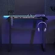 Gaming Desk LED, Black Z Shape Table - 90x60x75 cm, Adjustable Stand for Computer, Standing Desk, Home Office, Work Desk.