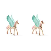 2x Schleich Kids/Childrens Toy Replica Figurine Decorated Unicorn Pegasus, Foal