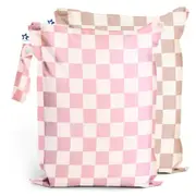 Tiny Twinkle - Mess-Proof Wet Bag 2 PK - Pink & Beige Checkers
