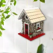 Birdhouse Guest Cottage Bird House River Stone Shingled Roof Backyard Decor Red