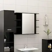 Modern Black Bathroom Mirror Cabinet, 80x20.5x64 cm Floating Wall Mount Storage, Engineered Wood Vanity for Sink