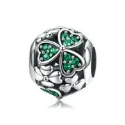 Silver plating Shamrock Flower Green Beads Charm Fit Charm Bracelet Necklace Jewelry