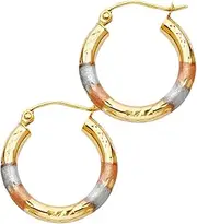 [JewelryWeb] 14k Yellow Gold White Gold and Rose Gold Sparkle Cut Hoop Earrings 20x20mm-Hoop Earring for Women