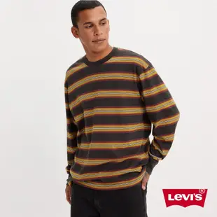 Levis 男款 經典長袖縮口T恤 / 綠混搭撞色條紋 / 小LOGO