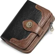 [SENDEFN] Women's Small RFID Blocking Small Leather Purse with 12 Card Slots and Coin Compartment, Black Brown
