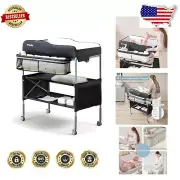 Mobile Nursery Organizer: Foldable Baby Changing Table with Elegant Black Finish