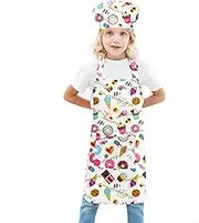 BIGHAS Kids Apron Chef Hat Set for Boys and Girls Adjustable Neck Strap Hook and Loop Fastener Design Waistband for Baking