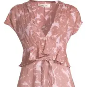 diane von furstenberg Millie Metallic Chiffon Silk Drawstring Top XS