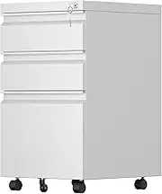 GangMei Mobile File Cabinet with Wheels, Filing Cabinet with 3 Drawers, Rolling File Cabinets Under Desk for Home Office, Wheels Need to Assemble(White)