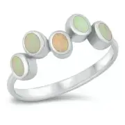 Ring Sterling Silver 925 White Lab Opal Rhodium Plated Face Height 7 mm Size 7