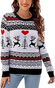 [AXKLBU] Christmas Jumper, Women Christmas Pullover Sweater Round Neck Long Sleeve Color Snowflakes Knitted Xmas Long Sweater Top for Home Party Casual Wear (A1048)