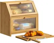 BMOSU Double Bread Box with Cutting Board Kitchen Countertop Natural