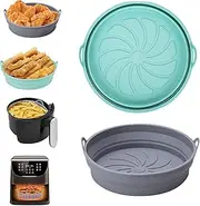 Silicone Air Fryer Liners-2PCS Reusable Airfryer Tray Foldable Kitchen Accessories Basket Versatile Square Baking Rack Pot for Microwave, Oven (grey+blue)