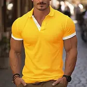Men's Golf Shirt Golf Polo Work Casual Lapel Short Sleeve Basic Modern Color Block Deer Patchwork Embroidered Spring Summer Regular Fit Wine Lake Blue Denim B