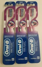(Pack of 3) Oral-B PRO-FLEX Stain Eraser Gentle Gum Toothbrush SOFT Bristles NEW