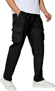 [Menoio] Men's Cargo Pants with Pockets Cotton Outdoor Elastic Waist Hiking Pants Casual Baggy Jogger Sweatpants