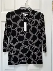 NWT Chico's Size 0 S 4-6 Touch of Cool Black Circle Dot 3/4 Sleeve Tee $45.50