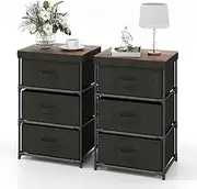 Giantex 3-Tier Fabric Dresser Set of 2, Fabric Nightstand w/ 3 Drawers, Home Organizer Unit w/Sturdy Metal Frame, Chests of Drawers for Closet, Storage Dresser for Bedroom, Hallway, Entryway