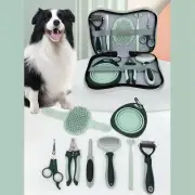 8PCS Dog Grooming Brush Comb Slicker Rake Pads Scissors Nail Files Clippers Set