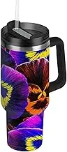 RPLIFE Tumbler with Lid and Straw 30 Oz, Insulated Stainless Steel Coffee Cup for Men Women Travel, Vivid Pansy Burst Purple
