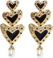 [Generic] Boho Dangle Earrings Gold Love Long Earrings Crystal Large Exaggerated Statement Ear Jewelry for Women and Girls