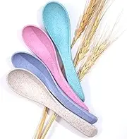 Wheat Straw Spoons - Reusable Travel Utensils - Wheat Straw Silverware - Includes 4 Soup Spoons - Eco-Friendly BPA Free