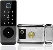 Waterproof Tuya WiFi Remote Control Fingerprint Motor Rim Lock Card Code Smart Door(Double-Fingerprint)