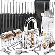 30-Piece Lock Picking Set with 3 Transparent Training Locks and Credit Card Lock Pick Tool Kit by LockCowboy + Bonus E-Guides for Beginner and Pro Locksmiths