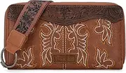 [Montana West] Wrangler Wristlet Wallets Western Wallet for Women Floral Tooled Womens Wallet Boot Stitch Purses, A-tooling-brown
