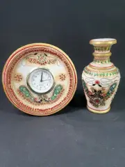 Gorgeous Marble Stone handcrafted clock & Vase Peacock Set. Unique Stone Clock