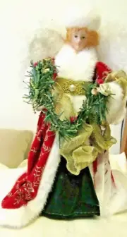 Treetop Angel 12" x 7" red velvet Feather Wings blonde Christmas golden pretty