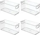 4-Piece Recycled Plastic Small Stackable Kitchen Organizer Bin with Integrated H
