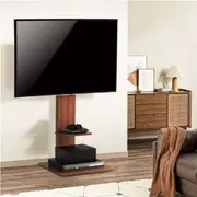 Sturdy Wooden Floor TV Stand with Shelf Height Adjustable Corner TV Stand Mount