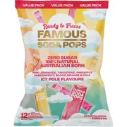 Famous Zero Sugar Soda Pops Assorted Icy Poles 60ml (Pack of 12)