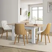 Oikiture Dining Table and Chair Set with Wooden Frame 4pcs Dining Chair wtih Pu Leather Cover Home Dining Room Furniture