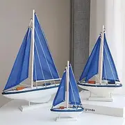 HYTTER Sailboat Model Tabletop Carved Decoration Resin Wood Mini Craft Boat Embellished Atmosphere Family Table Decorated Blue Canvas 3 Sets, HYTTER902311111