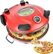 Indoor Pizza Oven Electric Pizza Maker With 31 Cm Flame Resistant Stone Plate, Electric Pizza Oven With 5 Adjustable Temperature, Rapid Heating Up To 420°C, Table Top Pizza Oven Pizza Cooker red