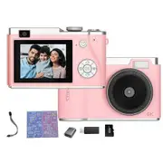 Kids Digital Camera,2.4 Inch TFT Display CCD Camera,32GB Card,48MP 8X Digital Zoom,Compact Retro Camera,Pink