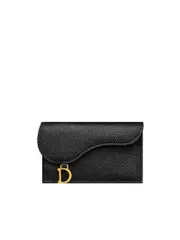 Dior Saddle Flap Compact Zipped Card Holder in Black Grained Calfskin