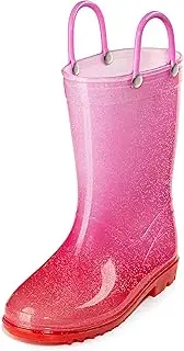 [Puddle Play] Kids PVC Glitter Rain Boots - Easy On Handles - For Girls and Boys, Lightweight, Sparkly, Toddler and Little Kids