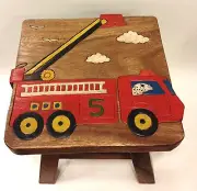 FIRE ENGINE WOOD FOOTSTOOL - FIRE TRUCK FOOT STOOL