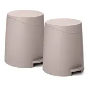 2 Pack Small Plastic Bathroom Trash Can with Lid Taupe 3 Liter Pedal Waste Bin