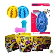 Dog Starter Kit-Puppy Chew Toy Treat Grooming Brush Toothbrush For Small & Large