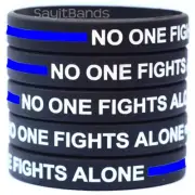 Thin BLUE Line No One Fights Alone Wristbands Silicone Police Bracelet Lot