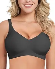 [Falorda] Wireless Bras for Women No Underwire, Seamless Bras Smooth Soft V Neck Full Coverage Comfort Bra with Extender