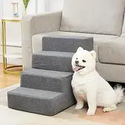 Dog Stairs & Steps for Small Dogs Cats Holds up to 25kg, Pawque Pet Steps for High Bed Couch, Shock Absorbing Foam with High-Strength Boards for Pet Safe, Non-Slip Removable Washable Cover, 4 Step-Grey ( 45cm High)