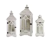 Set 3 Moroccan Metal And Wooden Lantern White 30x79cm